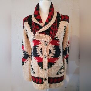 Eddie Bauer Heavy Weight Chunky Hand Knit Wrap Cardigan Sweater Wool Size‎ XS